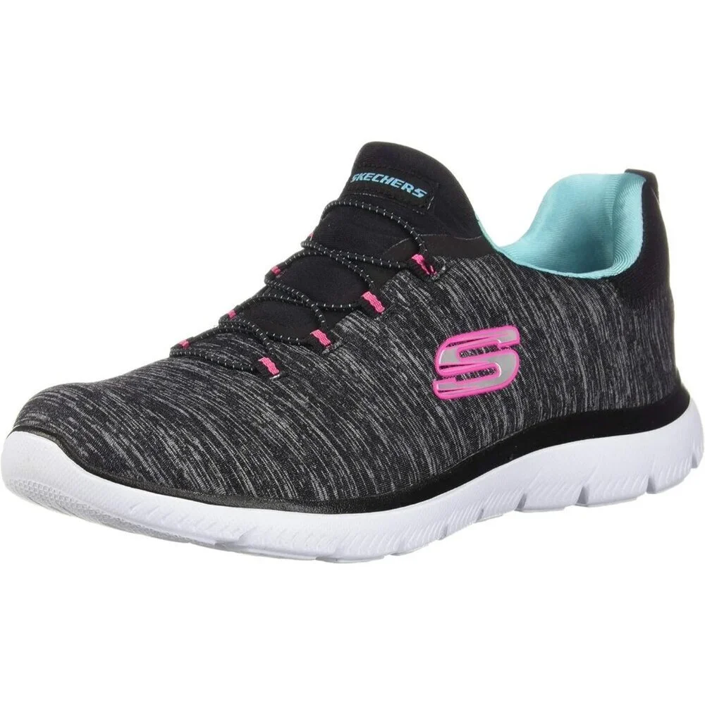 Women's Black/Light Blue 100% Synthetic Summits Quick Getaway Sneakers - Picture 1 of 9